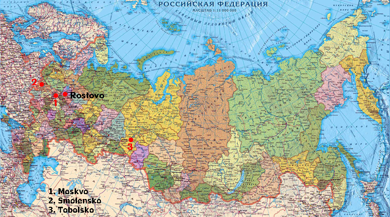 Rostovo en la mapo de Ruslando